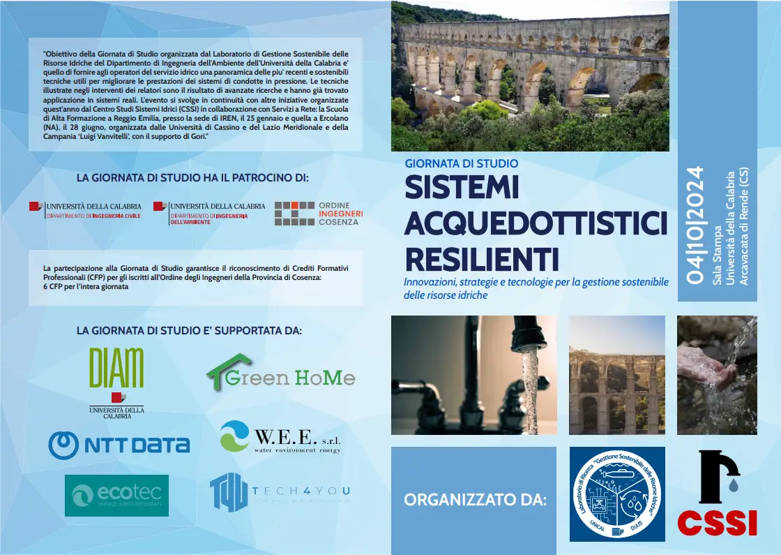 Giornata di studio: SISTEMI ACQUEDOTTISTICI RESILIENTI